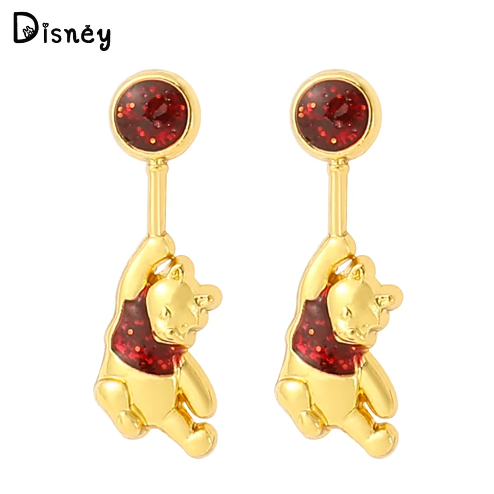 Disney Pooh Bear Rubies Ear Studs luxusné kúzlo šperky karikatúra winnie the Pú náušnice doplnky pre ženy vysoko kvalitný darček