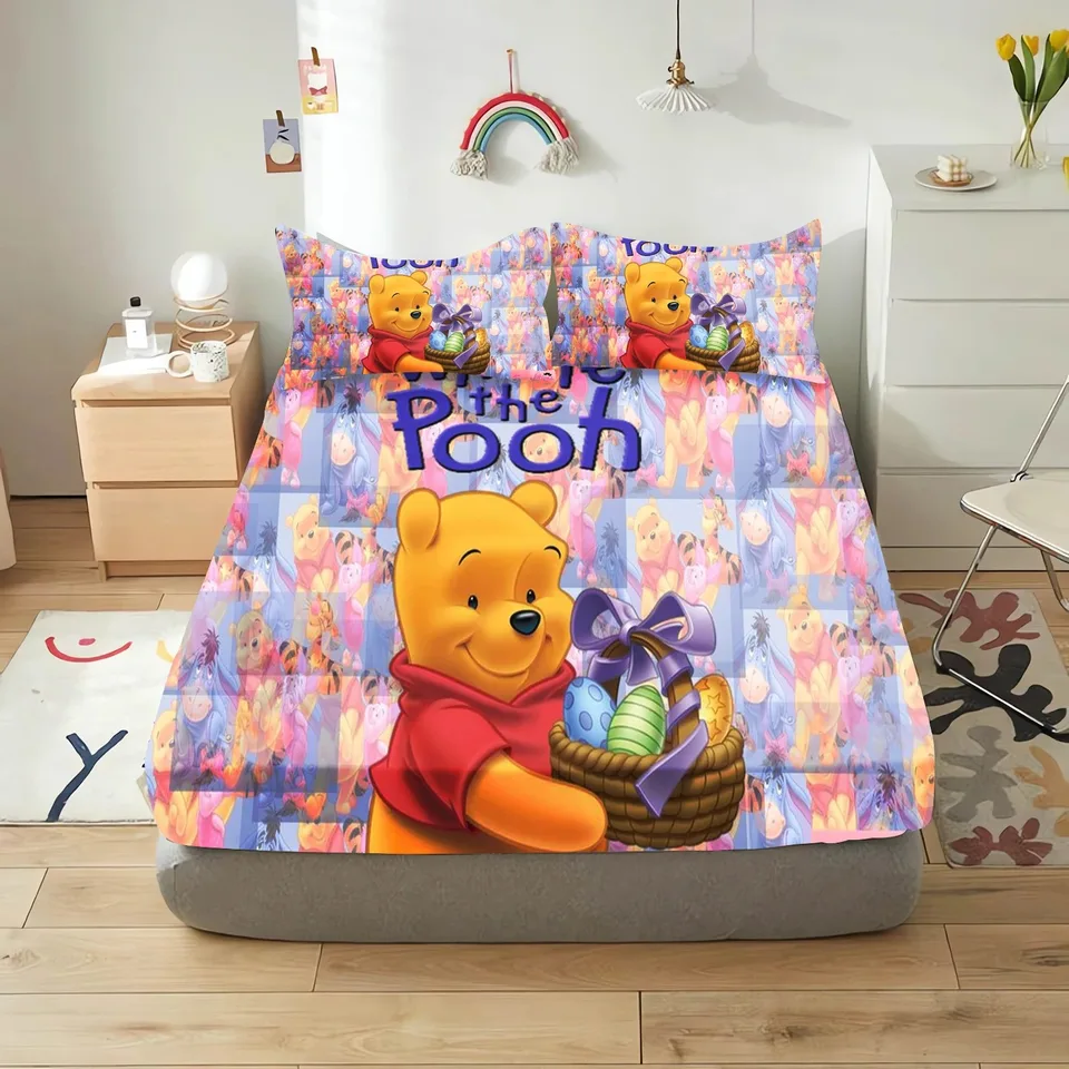 Disney Pooh Bedding Set Polyester namontované listy roztomilé tlačené karikatúry vhodné pre deti a dospelých s vankúšmi