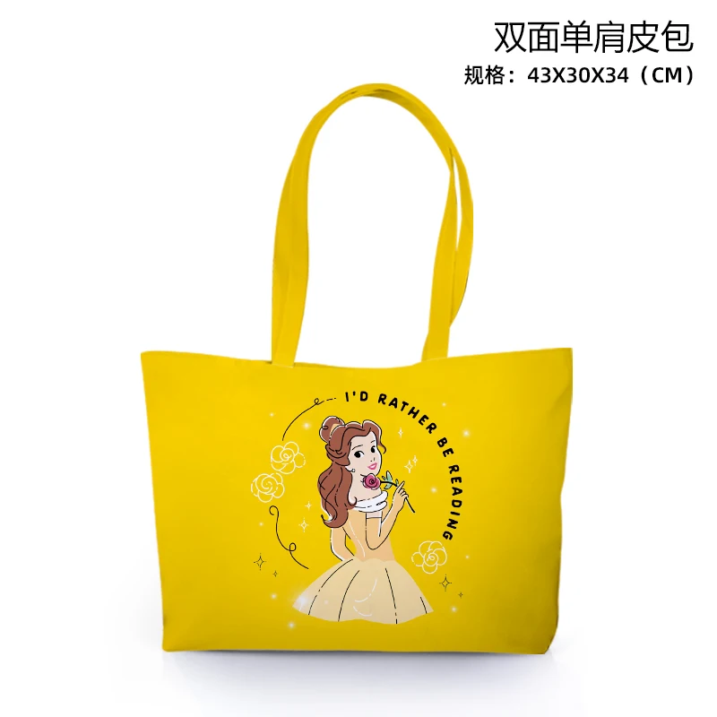 Disney Princess Beauty Beast P6629 Anime ramenné tašky Prispôsobené PU karikatúra nákupná taška Príležitostné Tote Storage Canceg Darček