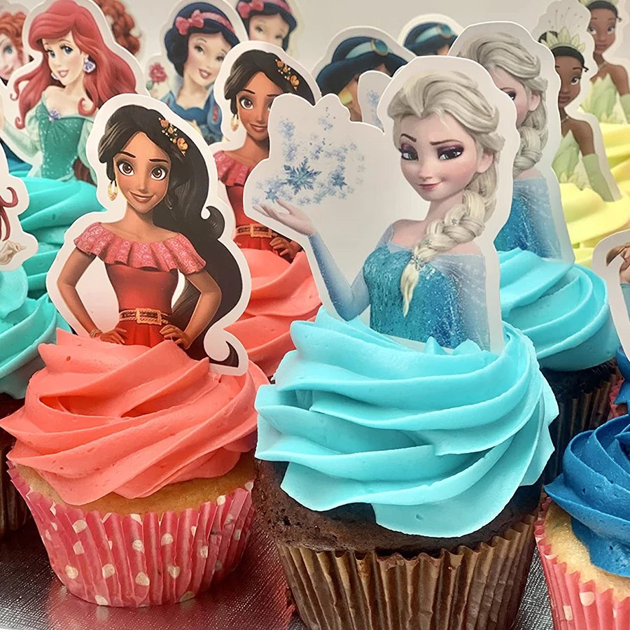 Disney Princess Party Topper Topper Dievčatá Dievčatá láskavé párty Demonštrové ozdoby princezná bábätko Cupcake Toppers s dodávkami tyčiniek