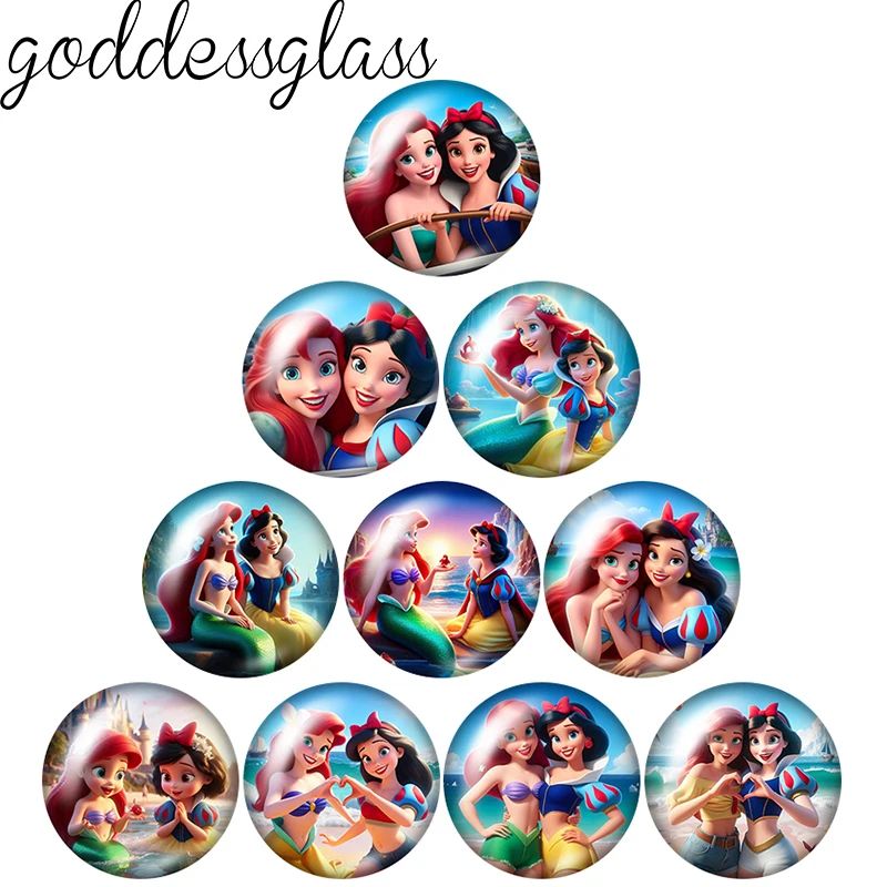 Disney Princesses Ariel a Snehulienka biele priateľstvo 12 mm/18 mm/20 mm/25 mm okrúhle foto sklenené kabína ploché chrbty Výsledky Brošňa