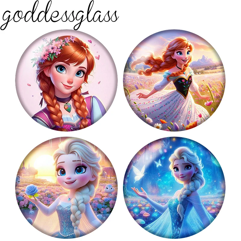 Disney Princezná Elsa a Anna Olaf Cartoon 12 mm/18 mm/20 mm/25 mm okrúhla fotografia sklenená plochá chrbát