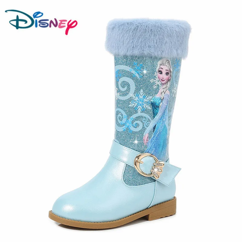 Disney Princezná Elsa vysoká kolená topánky dievčat Dievčatá s vysokým podpätkom jesenné zimné teplé detské flitre Snehové topánky Zmrazené topánky