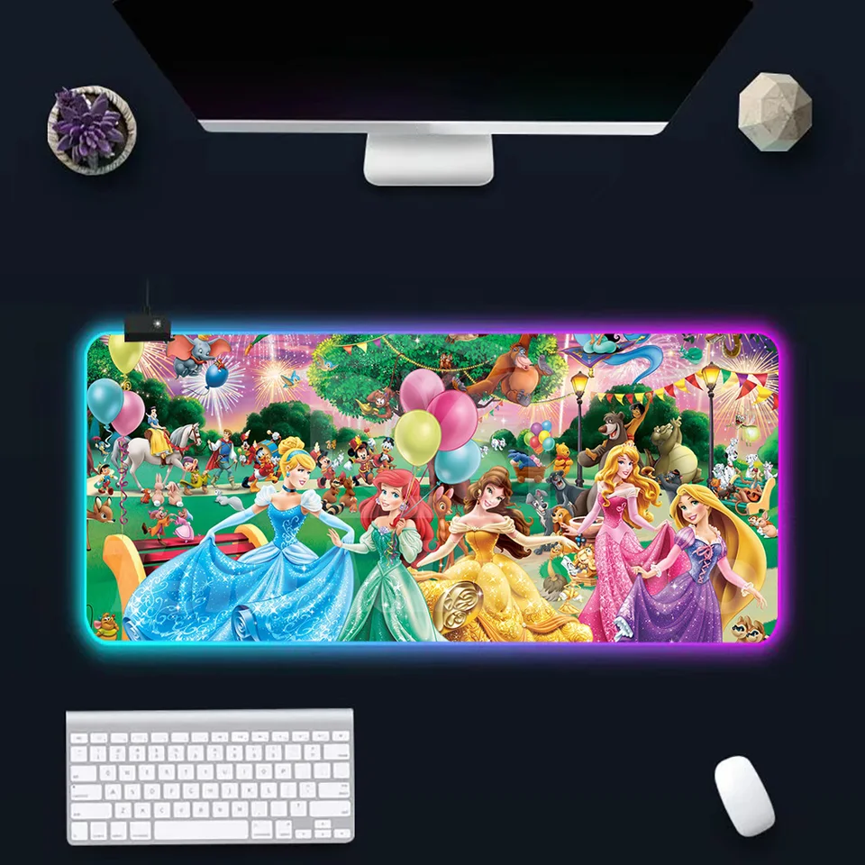 Disney Princezná RGB PC PC Gamer Keyboard Mouse Pad MousePad LED žiariaca myš