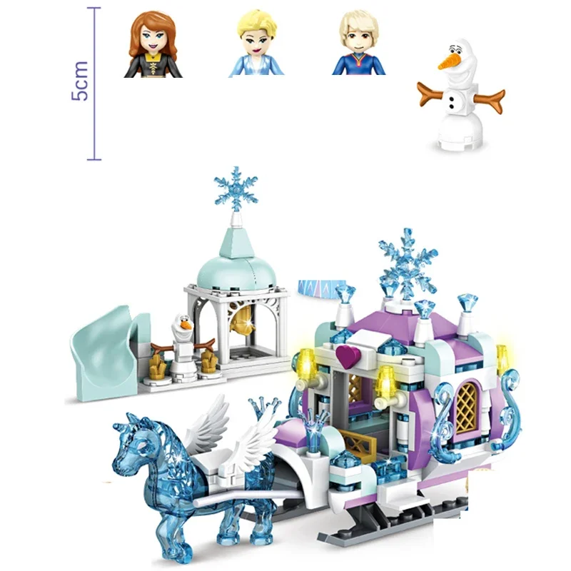 Disney Princezná ľadová a snehová rozprávková súpravy pre dievčatá filmy Royal Ice Playground Horse Building Building Blocks Hračky darček