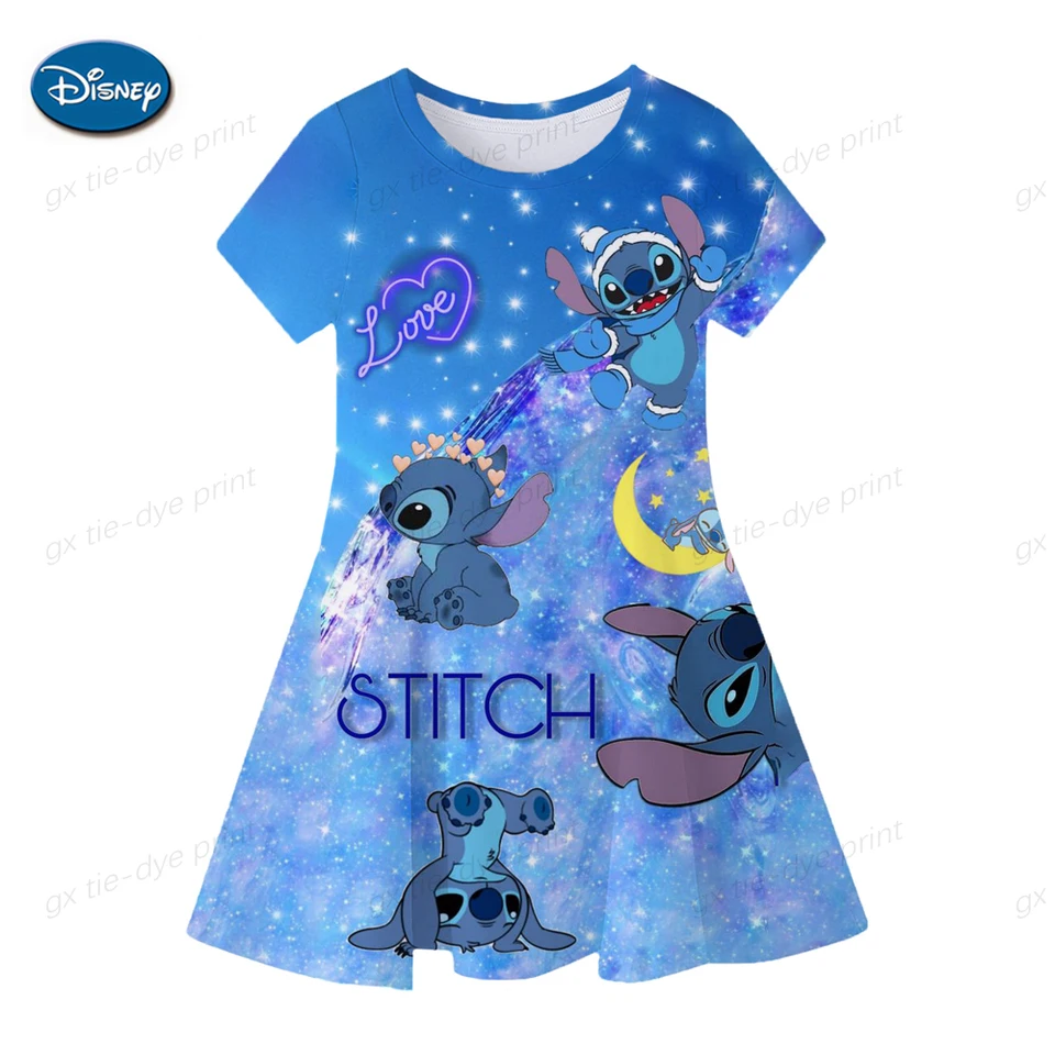Disney Stitch Cartoon Tlač detských detí Dievčatá Dievčatá deti Šaty šaty roztomilé narodeninové oslavy princezná vianočné šaty pre dievčatá