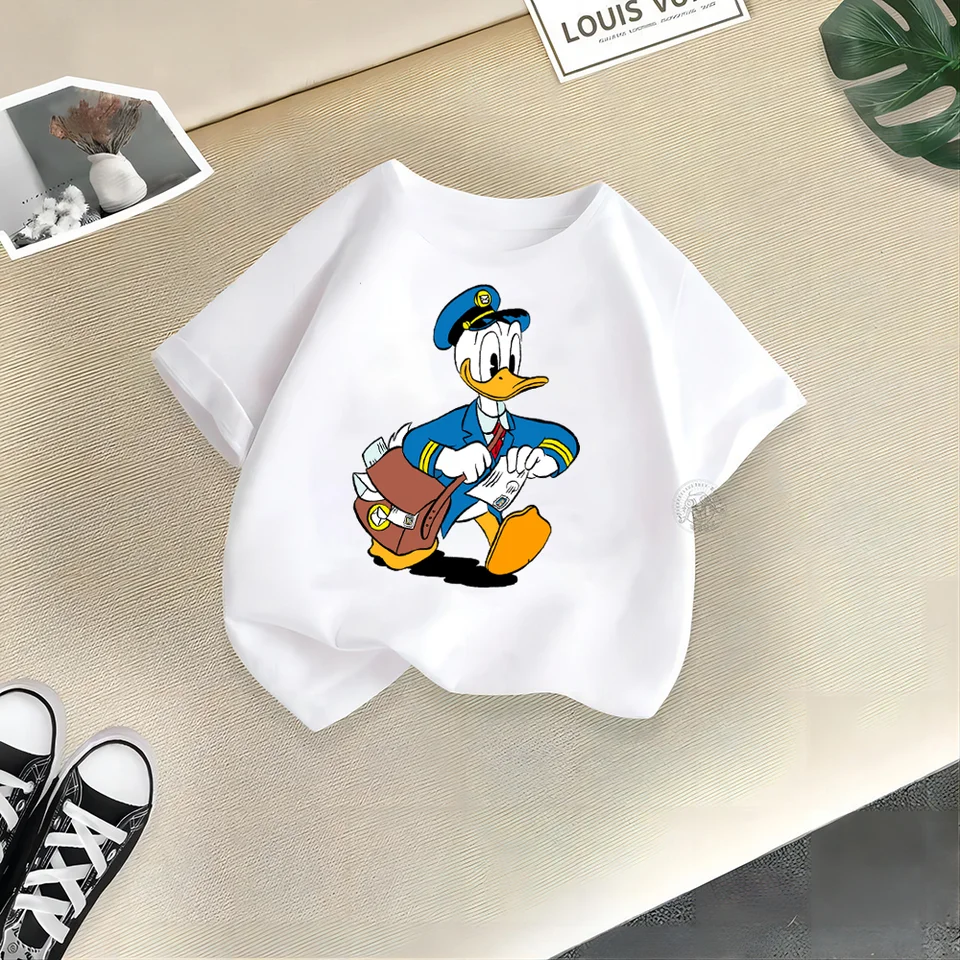 Disney Street Print Donald Duck Doll Cotton Tričko Pohodlné príležitostné príležitostné rukávy Top bavlnené tričko Top pre chlapcov a dievčatá