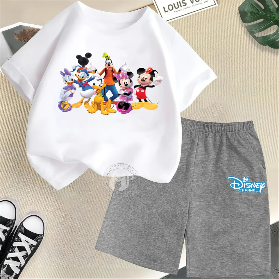 Disney Summer Kids Mickey Mouse & Donald Duck Print Tričko s krátkym rukávom + kraťasy súpravy pre chlapcov a dievčatá vo veku 2-12