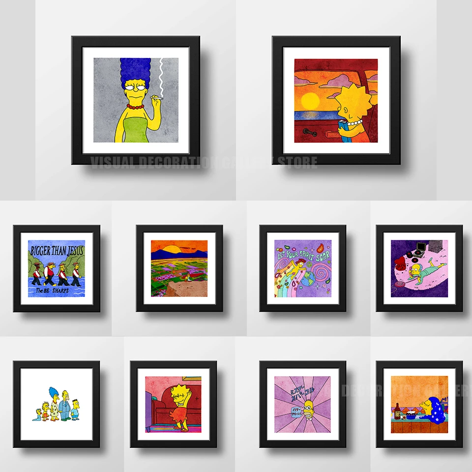 Disney Watercolor Simpsons Family Plagát Cartoon Printmaking Canvas maľba nástenná umenie obývacia izba Domovod