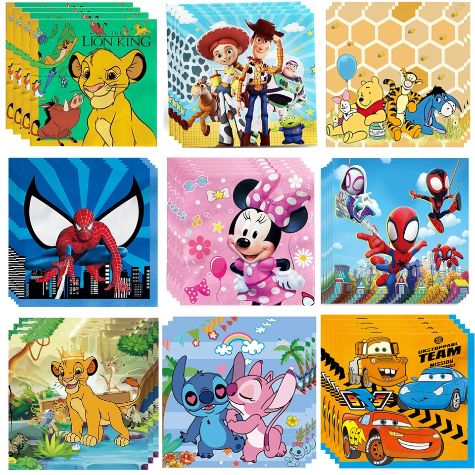 Disney Winnie the Pooh Lion King Stitch Mickey Minnie Toys Party Dodávky obrúsky pre deti