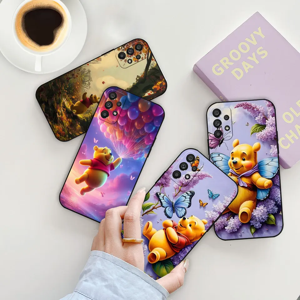Disney Winnie the Pooh roztomilý puzdro Pú pre Samsung Galaxy A55 A54 A53 A52 A52S A51 A73 A72 A71A42 A35 A34 A33 A32 A32 A31 Black Cover Cover