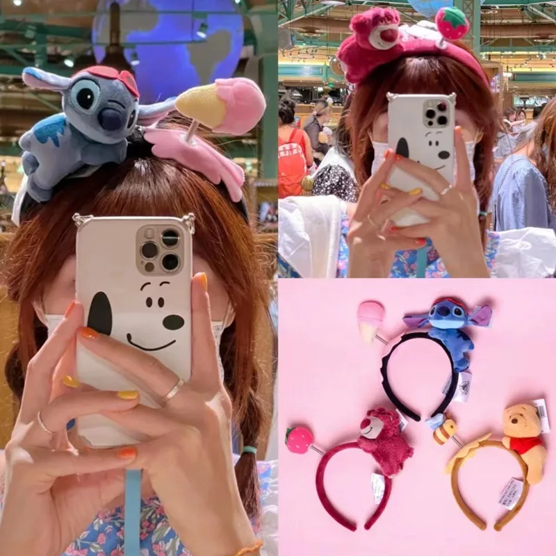 Disney Winnie the Pooh Stitch Strawberry Bear Cartoon Cytle Plush Hairpin Headband Detský park Vlasové príslušenstvo pre ženy