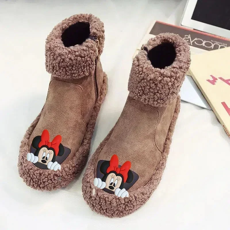 Disney Women Flat Casual Shoes Anti-Ski Ground topánky ovce kučery vlnené topánky Mickey Mouse Winter topánky teplé fleecové bavlnené topánky