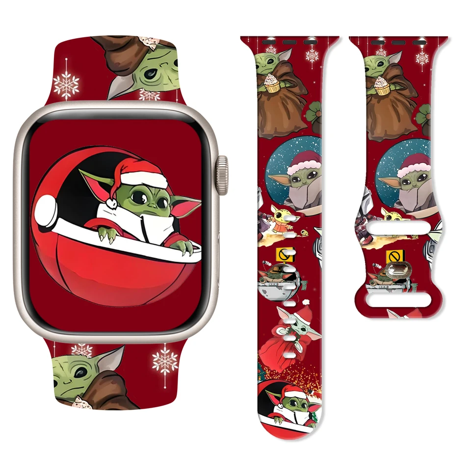 Disney Yoda vianočný silikónový remienok pre Apple Watch 9 8 7 SE 6 Vymeniteľný náramok s potlačou pre IWATCH 45 mm 44 mm 42 mm 40 mm