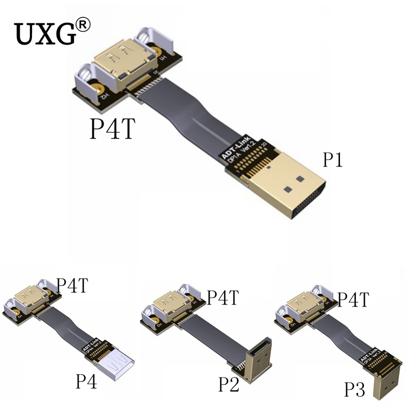 DisplayPort 1.4 predlžovací kábel DP na DP 1,4 Plochý pásový kábel 90 stupňov konektora s držiakom držiaka pre predlžovanie GPU