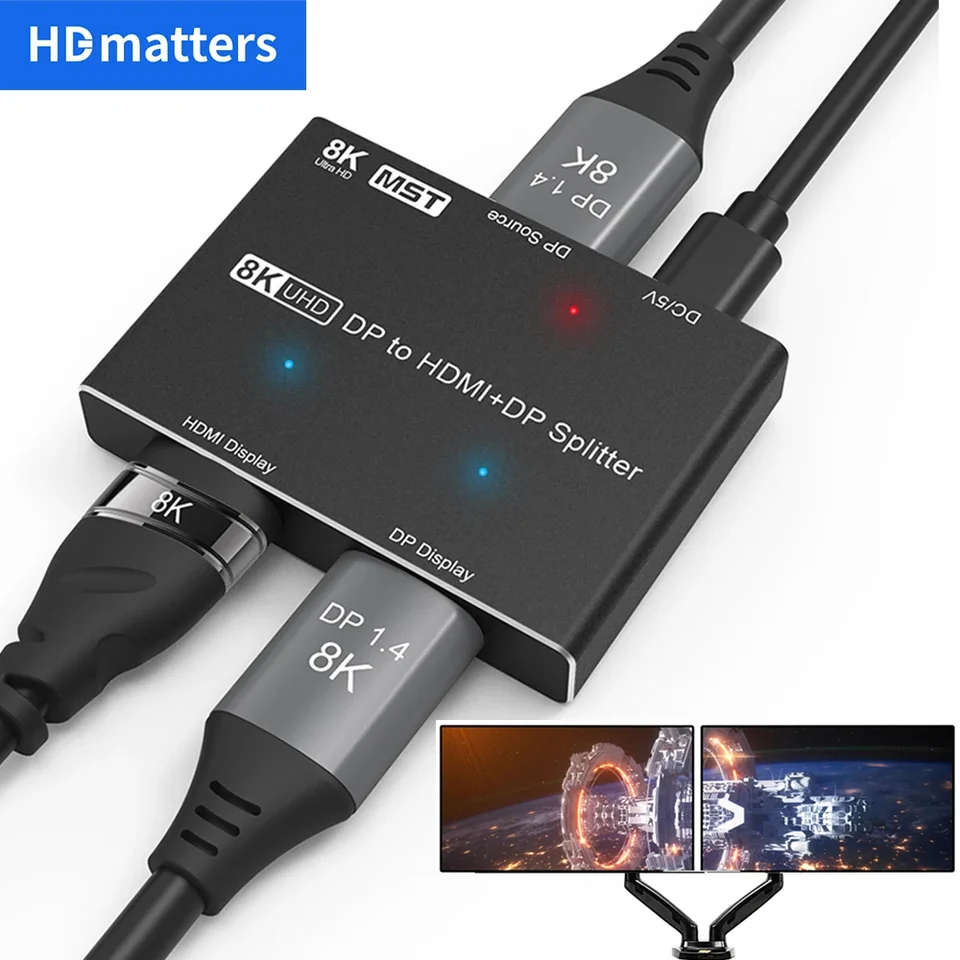 DisplayPort MST Hub Splitter Displayport MST na HDMI DP 8K@30Hz 4K@144Hz Splitter Hub Box Displayport do HDMI Converter