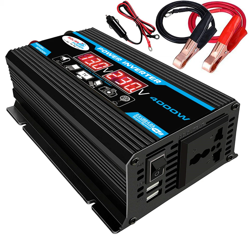 Displej LED displej s invertorom vozidla 4000W 12V až 220V/110V nabíjačku nabíjača viacerých ochrany Duálny transformátor napätia USB