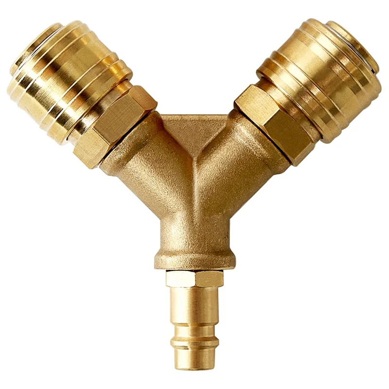 Distribútor mosadzného vzduchu Distribútor 2 Way so spojkami vzduchovej hadice Quick Connect Distribútor y Distribútor vzduchu Distribútor