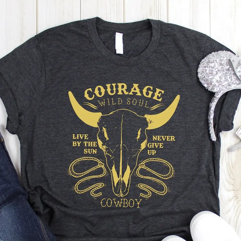Divoká duša tričko Western Cowboy Cool Life Funny Rodeo Cow lebka Longhorn