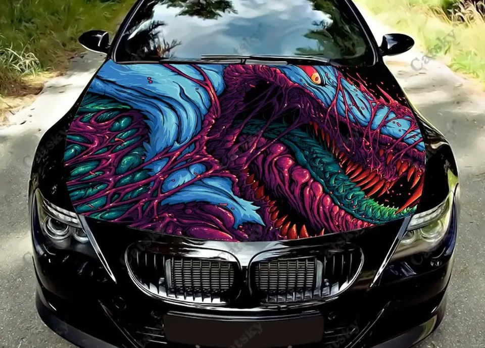 divoké hyper šelma auto kapucňa farebná farba vinylová nálepka Nákladové nákladné vozidlo Grafická kapota vlastné automatické doplnky dekorácie nálepky darček