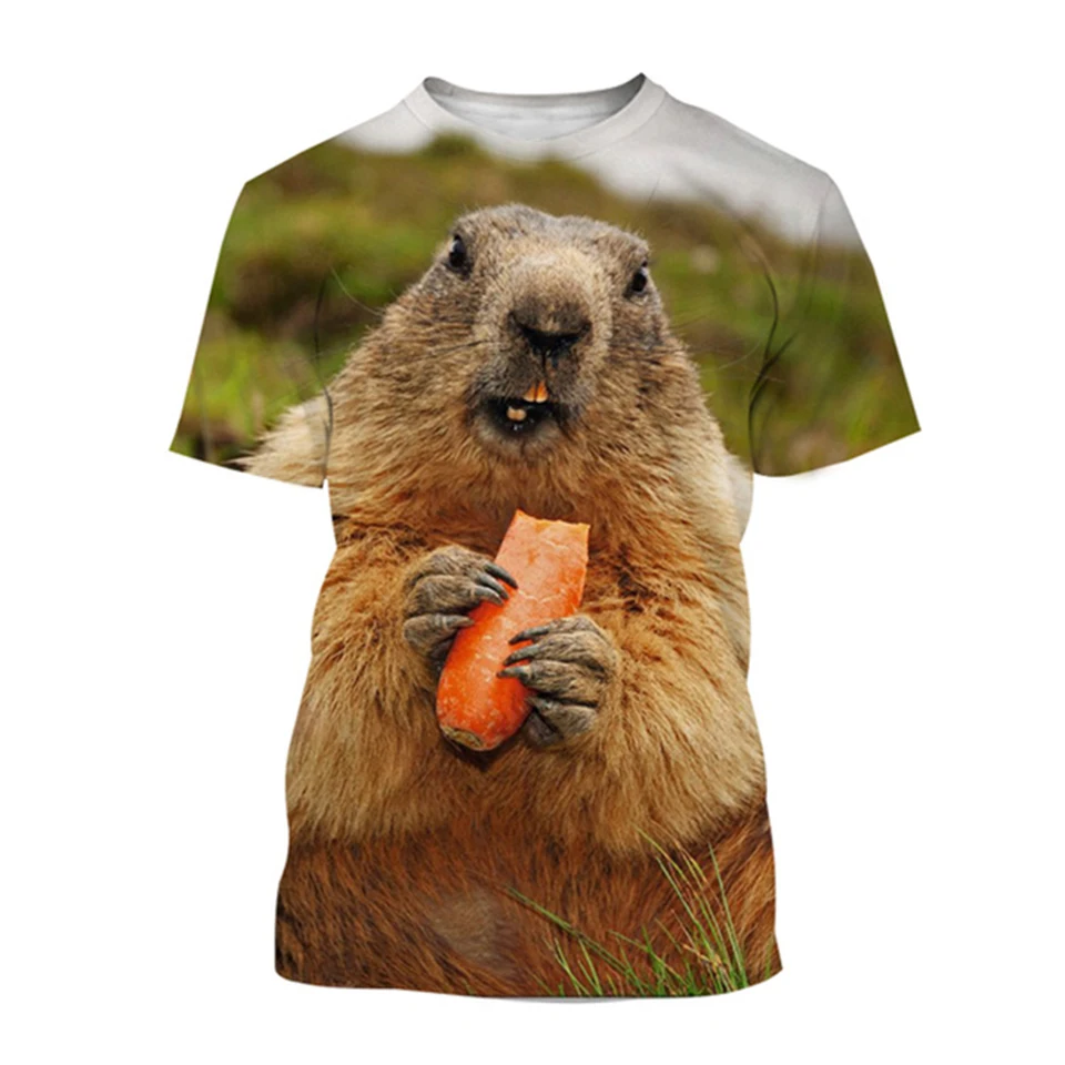 Divoké zviera Marmot 3D tlač Letné muži/ženy okrúhly krk Tričko Príležitostné krátke rukávy nadmerne nadmerné tričko Trend módne trendy Men