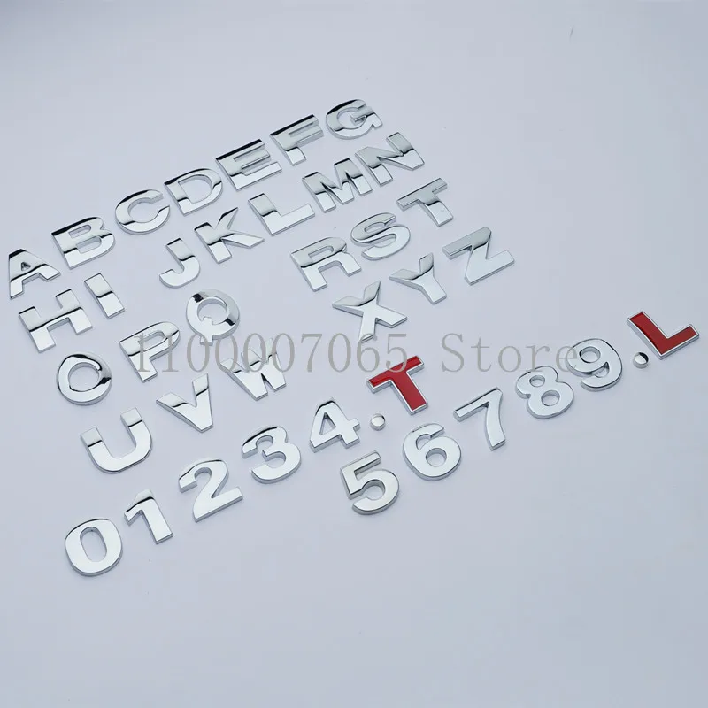 DIY 25 mm kov 26 písmen 10 čísel Znak automobilu pre VW Audi All Logo pre štítok auta Abeceda Telefón telefónny nálepka