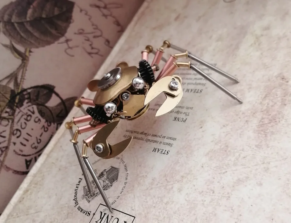 DIY 3D Steampunk Mechanical Crab Všetky kovy Všetky ručne vyrábané roztomilé ozdoby narodeniny darček - hotový produkt