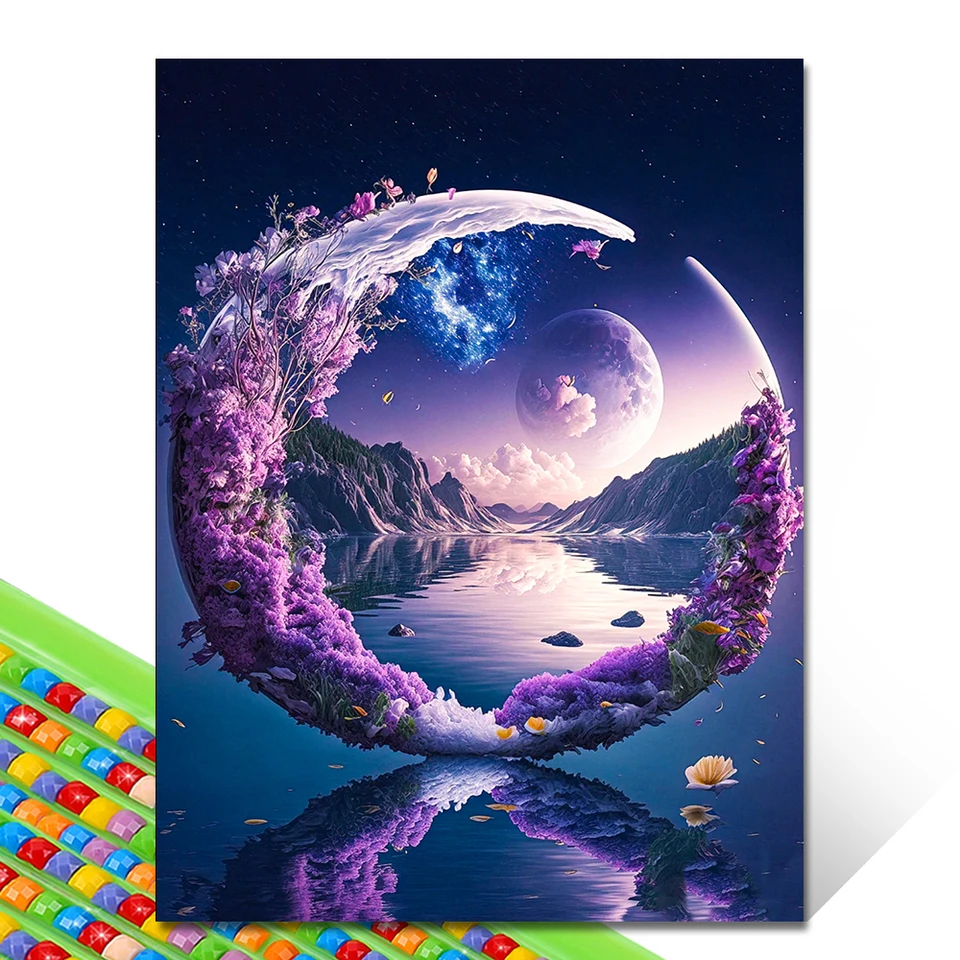 DIY 5D Diamond Painting Art Purple Moon Full Round Round Mosaic Diamond Diamond Krajina krajina krížový steh set domáci dekorácia