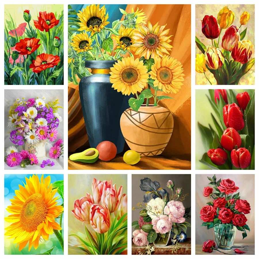 DIY 5D Diamond Painting Flower Cross Stitch Súprava Plne okrúhle diamantové výšivky ružovej mozaiky Art
