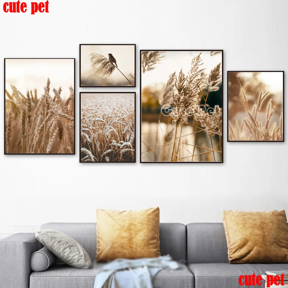 DIY 5D Diamond Painting Reed Pšenica vták Diamond vyšíva jesenná krajina krížový steh mozaika nordické plagáty umelecká izba dekor