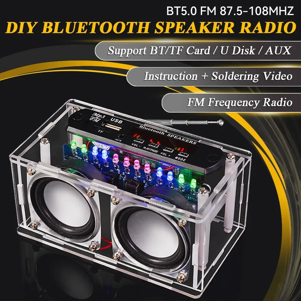 DIY Bluetooth Reproduktor Súprava s FM Radio 87,5-108MHz DIY spájkovanie Projekt Projekt Projekt Elektronická súprava Spájká zostava U Disk TF