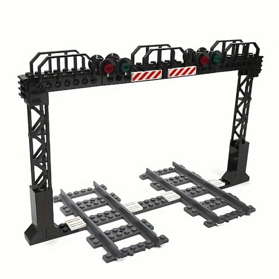 DIY Building Blocks Trains Tracks Signal Signal, Gantry Rám, Train Tracks City Streetscape Accessory Kit, Perfect Gift