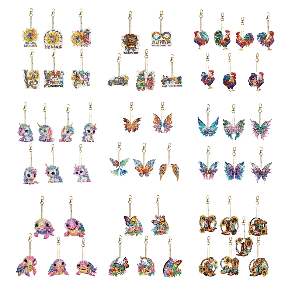 DIY Diamond Painting Keychain Diamond Mosaic Point Point Bod Drill Key Ring Rinestone prívesok Špeciálny tvar vŕtačky Lady Bag prívesok