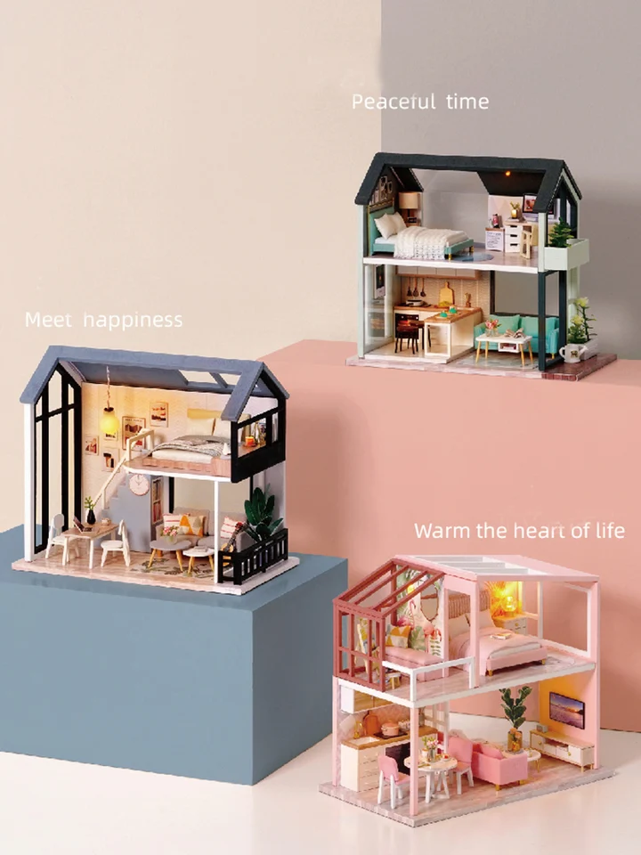 DIY Doll House Drevené bábiky Domy Miniatúrny dom s nábytkovou súpravou Hračky pre deti narodeniny vianočný darček QL001