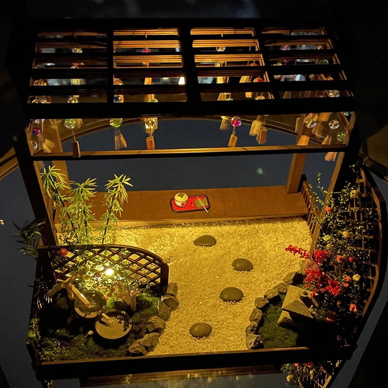 DIY Drevená bábika Dom Miniatúrny nábytok s LED Kit Japanese Campanula Courtyard Dollhouses Zhromaždenie hračiek Darček darček CASA