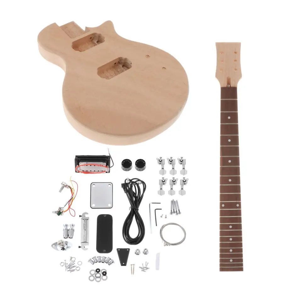DIY Electric Guitar Kit pre LP v štýle elektrickej gitarovej polo-dutej tela s výmennými súpravami na hmatníctvo Rosewood