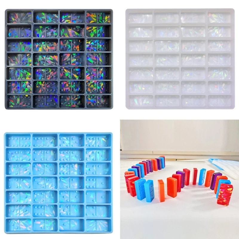 DIY Holographic Dominoes stolová hra Silikónová forma Keychain Prívesok kúzla Epoxidová živica plesní deti vzdelávacie aritmetické náradie