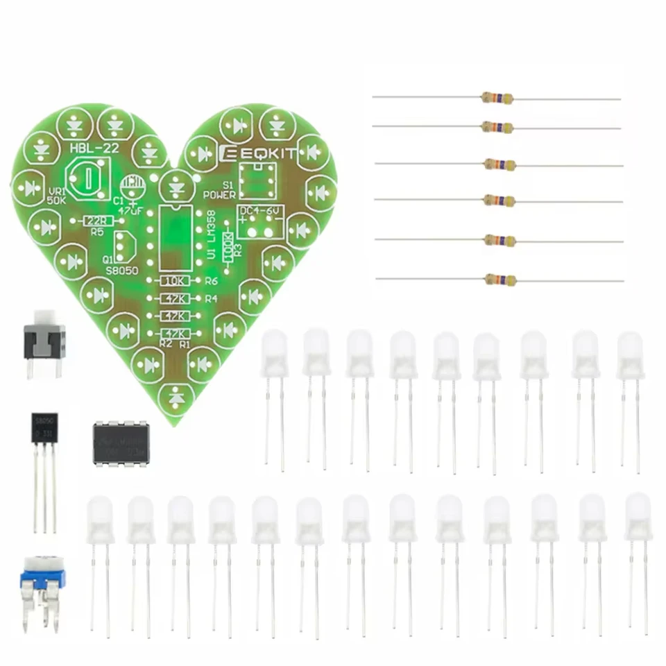 DIY Kit Srdce Srdce Dýchacia lampa Súprava Dýchanie LED Suite Červená biela modrá zelená elektronická výroba pre vzdelávacie laboratórium