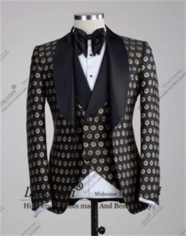 DIY korálkové kryštály bodky Dot Men obleky Slim Fit Groom Svadobné smokingy 2 kusy sada Trajes de hombre prispôsobené mužským plesovým blazerom