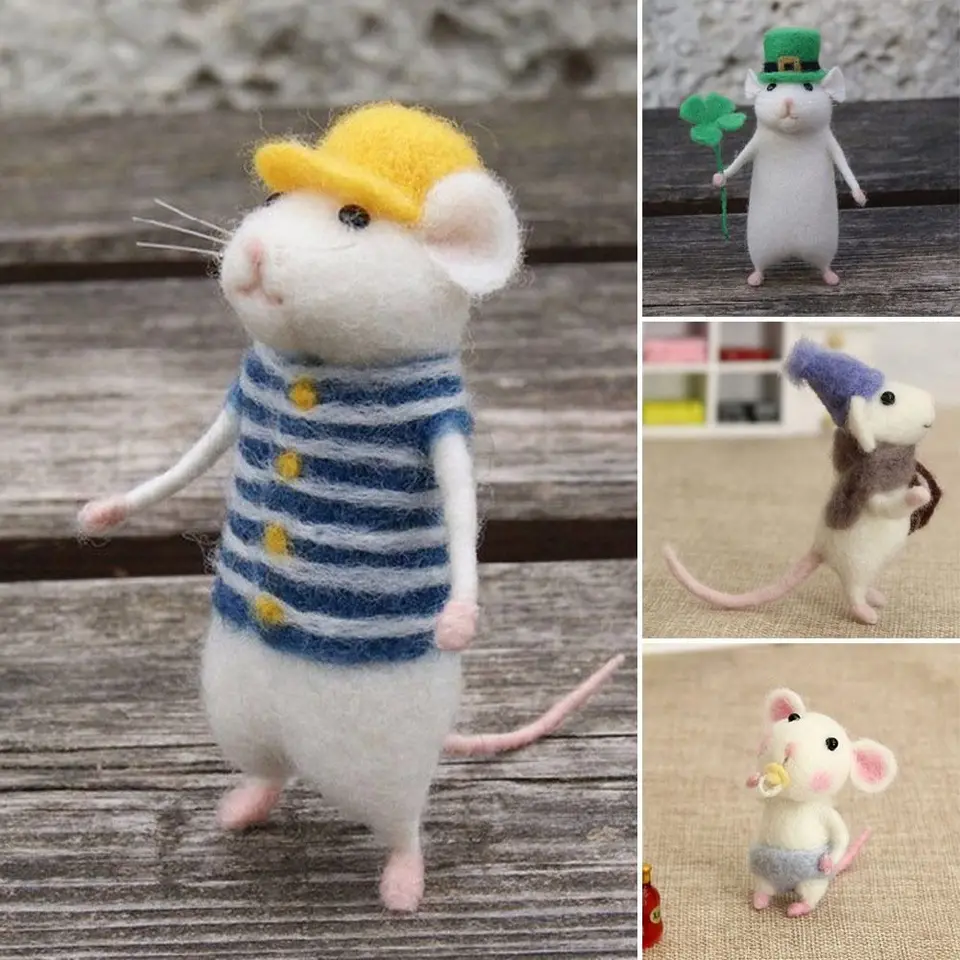 DIY Mouse Wool Felting Hray Doll Doll Poked ihly súprav