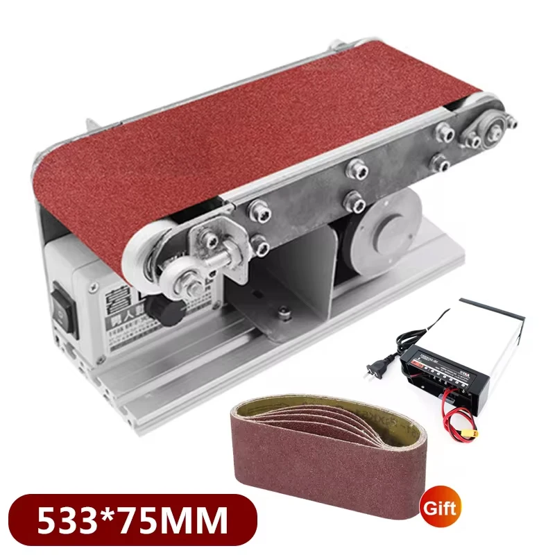 DIY multifunkčný elektrický brúsny stroj na leštenie stroja na zaostrenie mini brvda 10pcs brúsny pás 533 * 75 mm