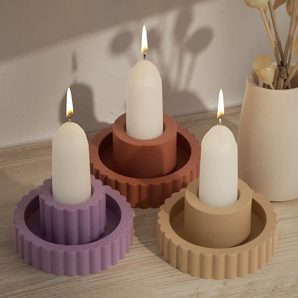 DIY okrúhle držiak na sviečky držiak silikónová forma omietka sviečka