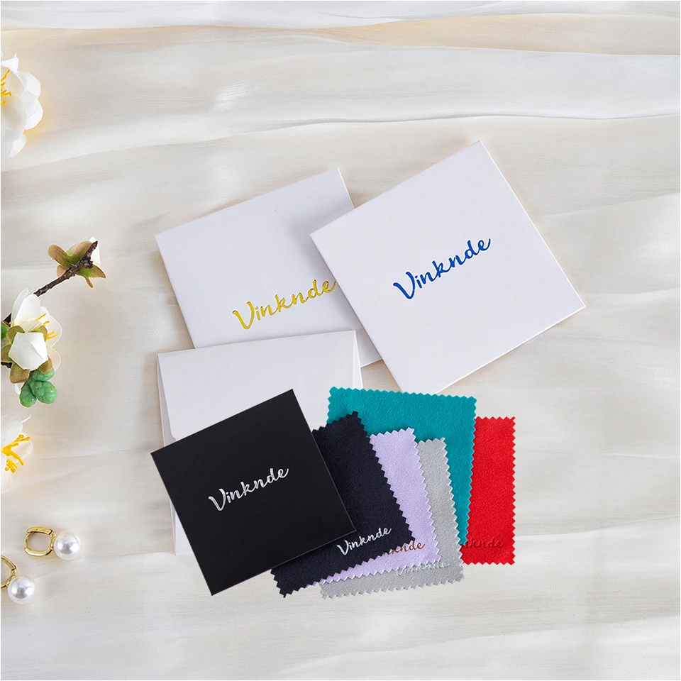 DIY personalizované leštiace handry Vlastné šperky Čistiace náušnice s logom 8x8cm biely čierny papier individuálne zabalený