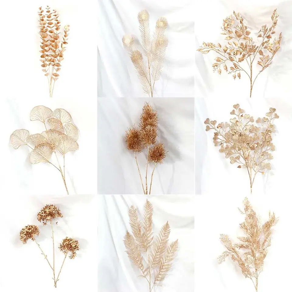 DIY Photo rekvizity Maple Leaf Zlatá dekorácia vianočná dekorácia Umelé rastliny falošný kvet umelý kvet