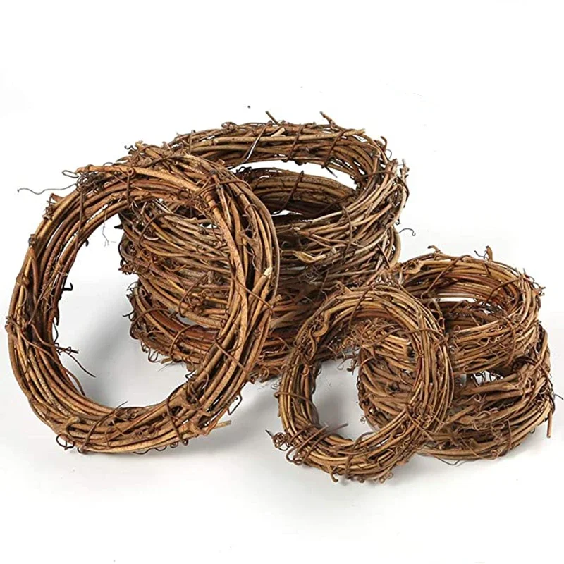 DIY Round Natural Rattan Veniec 10/15/20/20/30/40 cm kmeňový prsteň visiaci visiaci girlanda svadobná narodeninová oslava dekorácie veniec