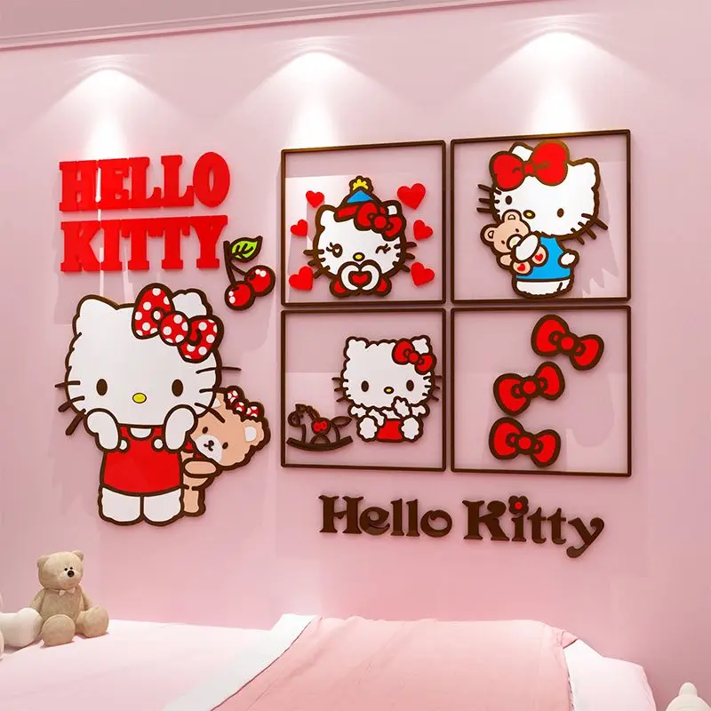 DIY Sanrio Hello Kitty Wall STRACKER KARTOON KARTOBY KAWAII HELLOKITTY 3D akrylové nástenné nálepky Self-zostavenie dievčenských spálňa SPELE STRÁNKA