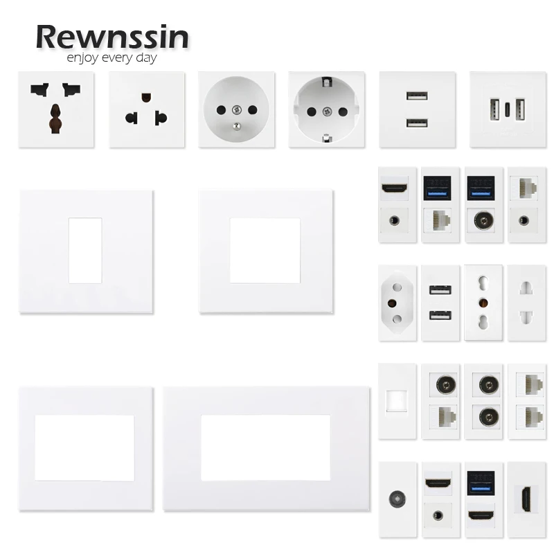 DIY steny Modul Modul Taliansko Brazília Eu Elect Electric Sockets, HDMI Data USB 3.0, Cat5e Cat6 TV sieťové porty, satelit typu C, satelit typu C, satelit typu C, satelit typu C, satelit typu C, satelit