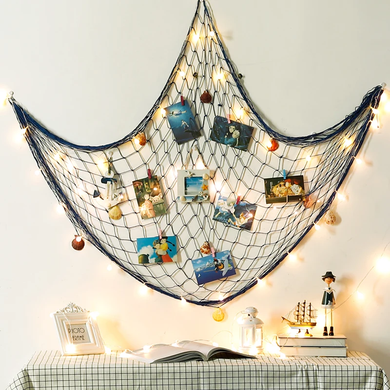 DIY Stredomorský štýl Závesný snímač Photo Displej Rám Rybolové lano Držiteľ držiak s klipmi a nechtami