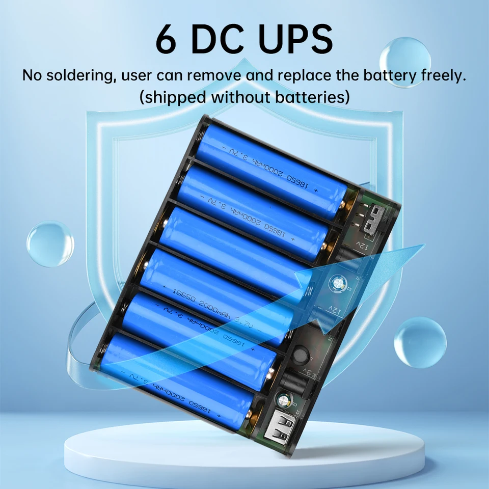 DIY UPS Storage Box 6*18650 Batéria 60 W 5V/9V/12 V Výstup pre motor LED s preplneným/nízkym napätím