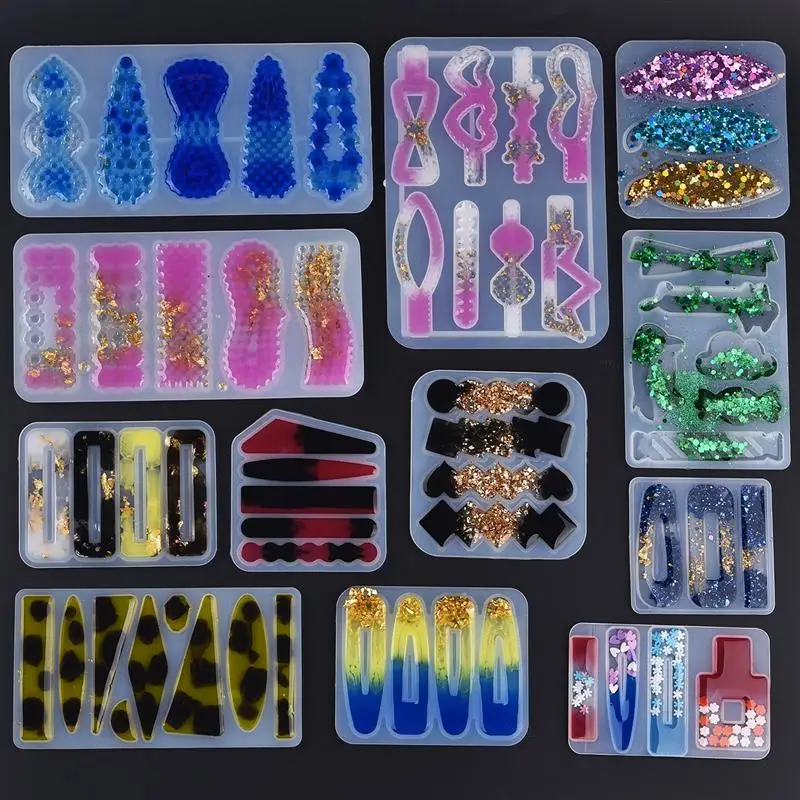DIY UV Epoxidová živici Folma na vlasy Spona Silikónová forma ručne vyrábaná kryštálová živici Casting Folmy živice Šperky výroby živicových remesiel